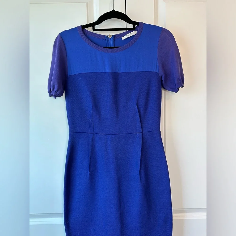 MaxMara Cobalt Blue Sheath Column Silk Blend Midi Dress (Size 40IT/6US)